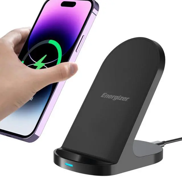 Main image of Energizer 15W Max Wireless Charging Stand | Dual-Coil Fast Charger for Desk | 7.5W for iPhone 15/14/13/12 & 15W for Samsung/Qi Android Devices | Case-Friendly_WCP108