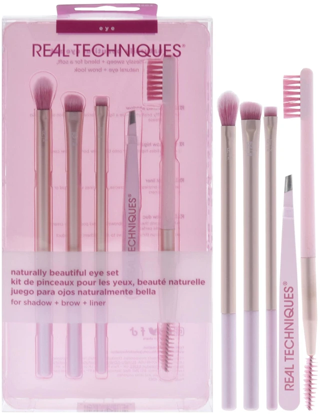 Main image of Naturally Beautiful Eye Set by Real Techniques for Women - 5 Pc Tapered Shadow Brush - 355, Brow Highlighter Brush - 354, Flat Liner Brush - 326, Brow Duo Brush - 353, Fine Point Tweezer