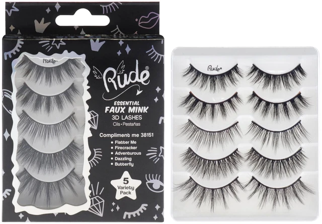 Main image of Essential Faux Mink 3D Lashes - Compliment Me by Rude Cosmetics for Women - 5 Pair Eyelashes