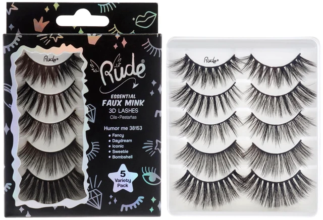 Main image of Essential Faux Mink 3D Lashes - Humor Me by Rude Cosmetics for Women - 5 Pair Eyelashes