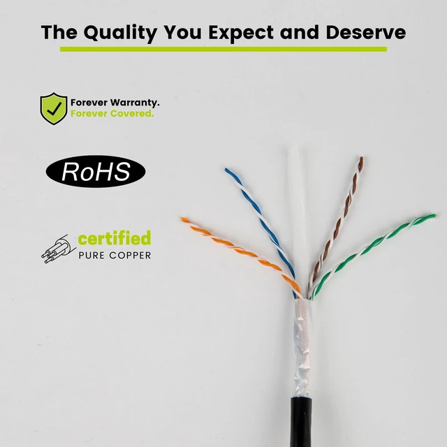 Alt view image 5 of 5 - TRUE CABLE Cat6 Direct Burial Bulk Ethernet Cable, Unshielded, 500ft, Black, 23AWG Solid Bare Copper, Outdoor OSP Jacket, Waterproof, UV Resistant, 550MHz, PoE++ 100W (4PPoE)