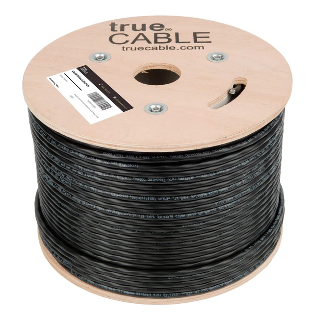 Alt view image 3 of 5 - TRUE CABLE Cat6 Direct Burial Bulk Ethernet Cable, Unshielded, 500ft, Black, 23AWG Solid Bare Copper, Outdoor OSP Jacket, Waterproof, UV Resistant, 550MHz, PoE++ 100W (4PPoE)