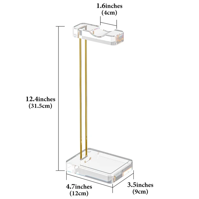 Alt view image 2 of 5 - GEEKRIA Headphone Stand for Desk, Clear Acrylic Headset Stand with Gold Metal Accent, Gaming Headphone Holder, Universal Desktop Display Stand for Over-Ear Headphones