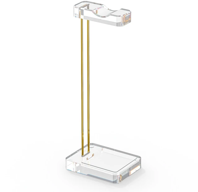 Main image of GEEKRIA Headphone Stand for Desk, Clear Acrylic Headset Stand with Gold Metal Accent, Gaming Headphone Holder, Universal Desktop Display Stand for Over-Ear Headphones