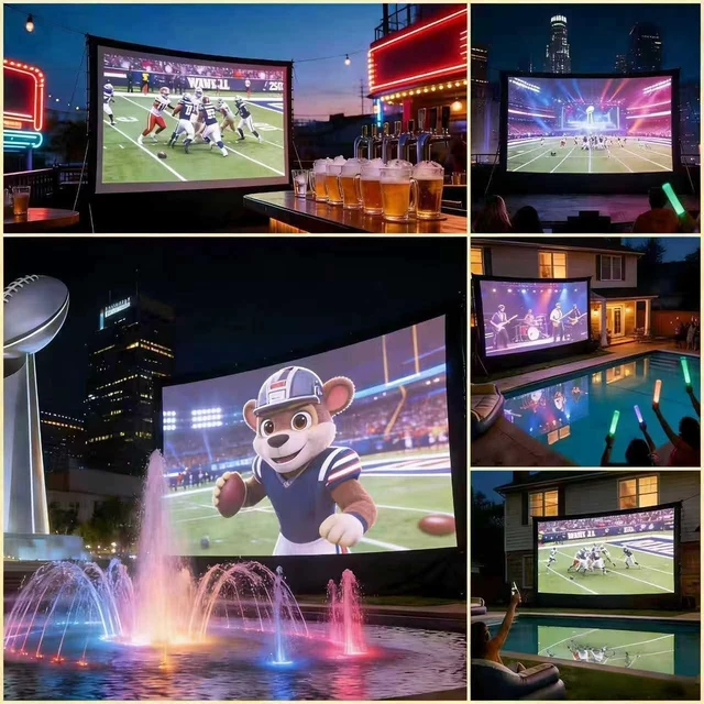Alt view image 5 of 5 - VERCORKIN Large Projector Screen 300 Inch Portable 16:9 Foldable Thick Canvas,Double Sided Outdoor Movie Screen with 12M Rope and Storage Bag (300INCH)