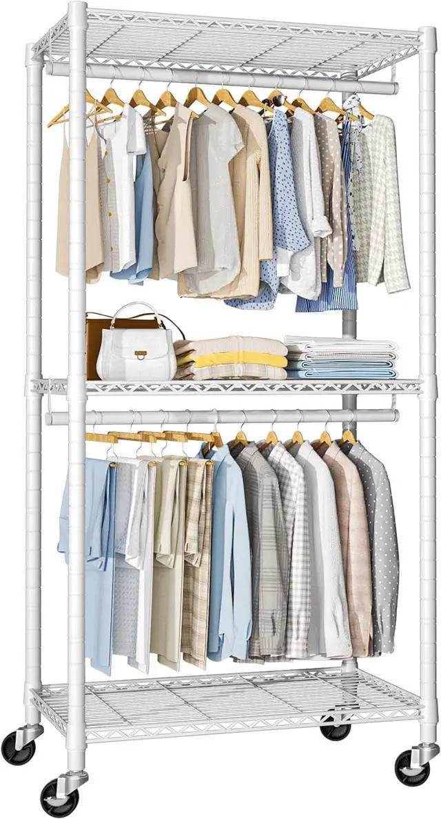 Main image of P1 Medium Heavy-Duty Portable Closet, 30" W x 14" D x 76" H, Metal Rolling Clothing Rack, White