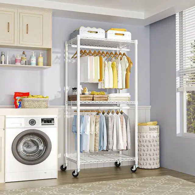 Alt view image 5 of 7 - P1 Medium Heavy-Duty Portable Closet, 30" W x 14" D x 76" H, Metal Rolling Clothing Rack, White