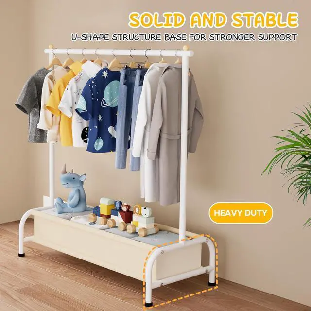 Alt view image 4 of 7 - MISSLO Kids Clothing Rack with Basket Small Dress Up Storage Short Toddler Dress Up Rack Kids Closet for Baby Clothes, White