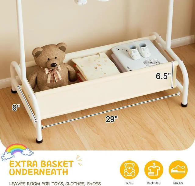 Alt view image 3 of 7 - MISSLO Kids Clothing Rack with Basket Small Dress Up Storage Short Toddler Dress Up Rack Kids Closet for Baby Clothes, White