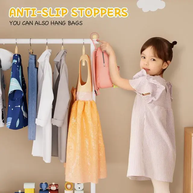 Alt view image 5 of 7 - MISSLO Kids Clothing Rack with Basket Small Dress Up Storage Short Toddler Dress Up Rack Kids Closet for Baby Clothes, White