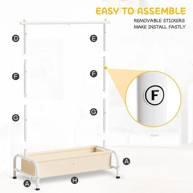 Alt view image 6 of 7 - MISSLO Kids Clothing Rack with Basket Small Dress Up Storage Short Toddler Dress Up Rack Kids Closet for Baby Clothes, White