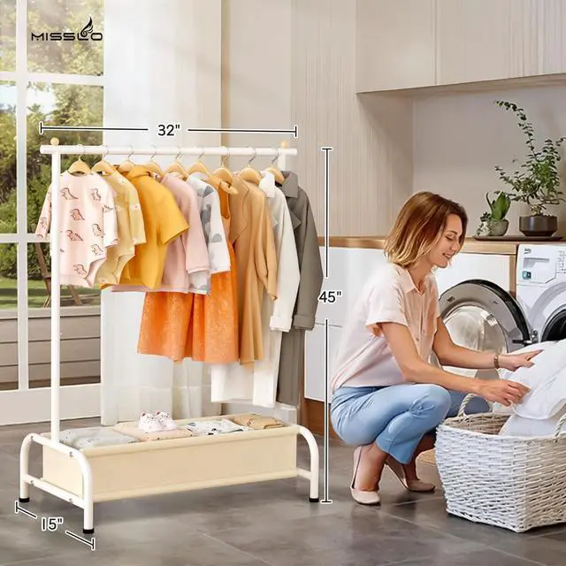 Alt view image 7 of 7 - MISSLO Kids Clothing Rack with Basket Small Dress Up Storage Short Toddler Dress Up Rack Kids Closet for Baby Clothes, White