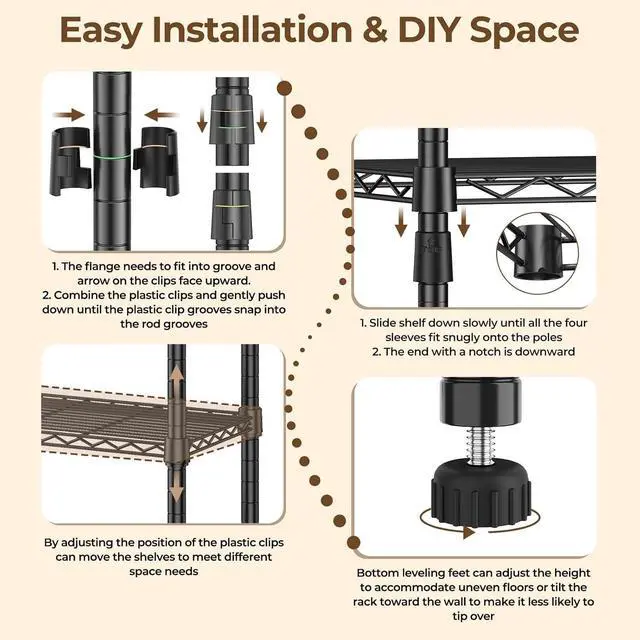 Alt view image 4 of 7 - Heavy Duty Clothes Garment Racks: 850LBS Closet Organizer Portable Clothing Racks for Hanging Coat with Shelves Wardrobe Adjustable Freestanding Sturdy Metal Black Double Rods (Black Large)
