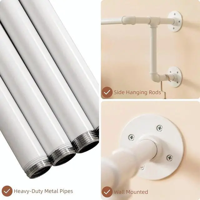 Alt view image 5 of 7 - Clothes Racks, Industrial Pipe Clothing Racks for Hanging Clothes, Wall Mounted Heavy Duty Space Saving Garment Racks, Multi-Purpose Clothing Hanging Rods for Closet Storage, White, 2Pcs