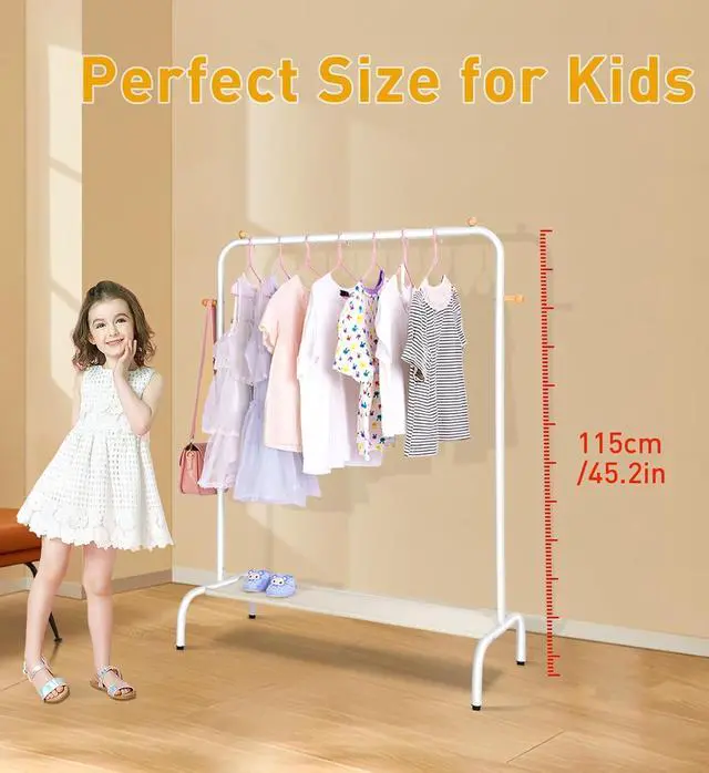 Alt view image 2 of 7 - Kids Clothing Rack - Garment Rack with Bottom Storage Shelf for Children, Small Baby, & Toddler, Clothes Organizer, Shirts, Dresser, Hat, Backpack, Bedroom, White