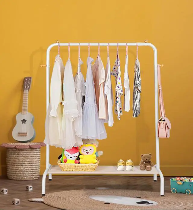 Alt view image 7 of 7 - Kids Clothing Rack - Garment Rack with Bottom Storage Shelf for Children, Small Baby, & Toddler, Clothes Organizer, Shirts, Dresser, Hat, Backpack, Bedroom, White