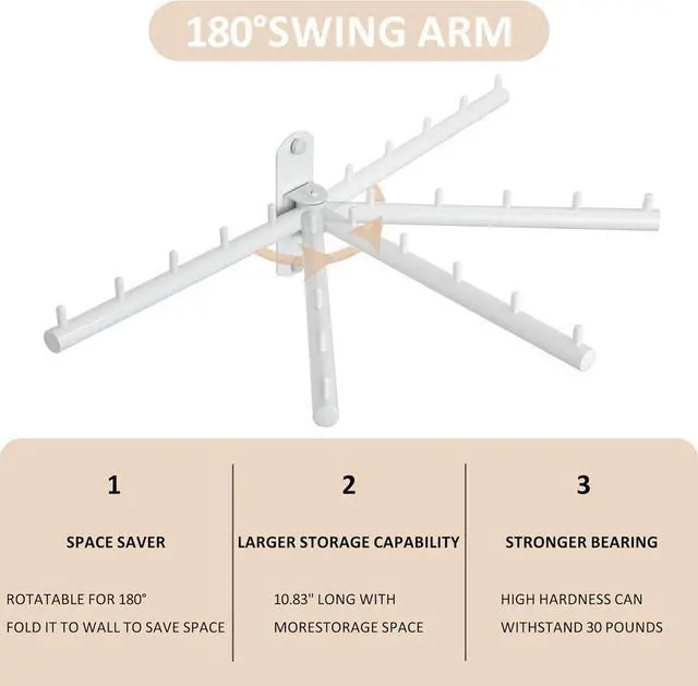 Alt view image 2 of 7 - Swing Clothes Hanger Rack,2-Pack Garment Racks Wall Mounted Clothes Bar-Hanger Holder Hooks Heavy Duty Folding Drying Rack Space Saving Clothing Hanging System Closet Storage Organizer,White