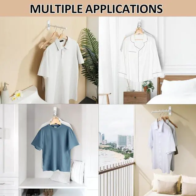 Alt view image 5 of 7 - Swing Clothes Hanger Rack,2-Pack Garment Racks Wall Mounted Clothes Bar-Hanger Holder Hooks Heavy Duty Folding Drying Rack Space Saving Clothing Hanging System Closet Storage Organizer,White