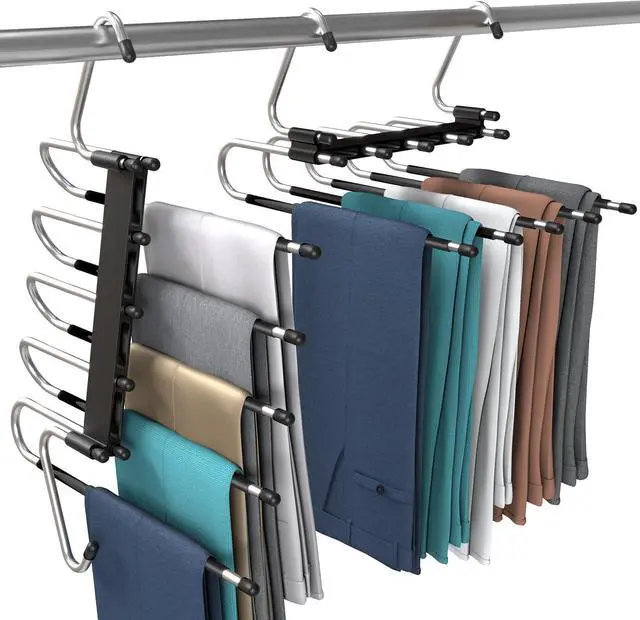 Main image of Utopia Home Pants Hangers, Space Saving 2 Pack Black Foldable Hangers | Foldable Hangers with Clips for Pants, Jeans, Skirts, S-Type Stainless Steel Hook, Anti-Slip Hanger for Closet Organization