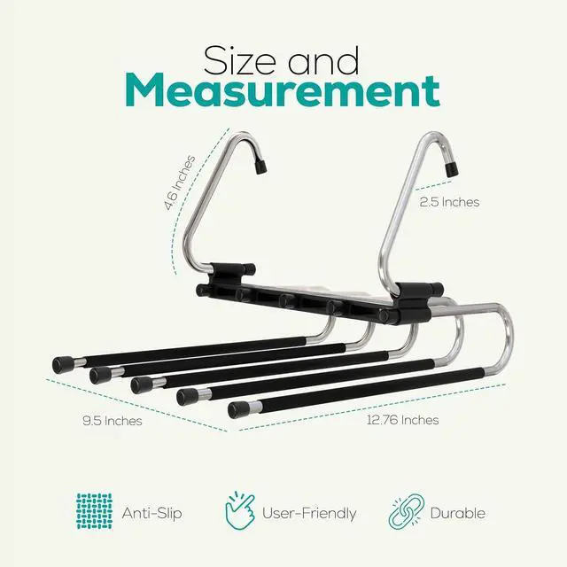 Alt view image 2 of 7 - Utopia Home Pants Hangers, Space Saving 2 Pack Black Foldable Hangers | Foldable Hangers with Clips for Pants, Jeans, Skirts, S-Type Stainless Steel Hook, Anti-Slip Hanger for Closet Organization