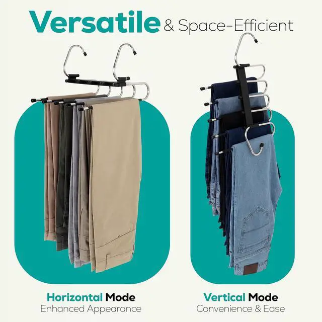 Alt view image 5 of 7 - Utopia Home Pants Hangers, Space Saving 2 Pack Black Foldable Hangers | Foldable Hangers with Clips for Pants, Jeans, Skirts, S-Type Stainless Steel Hook, Anti-Slip Hanger for Closet Organization