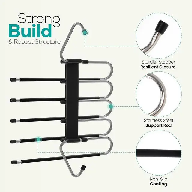 Alt view image 6 of 7 - Utopia Home Pants Hangers, Space Saving 2 Pack Black Foldable Hangers | Foldable Hangers with Clips for Pants, Jeans, Skirts, S-Type Stainless Steel Hook, Anti-Slip Hanger for Closet Organization