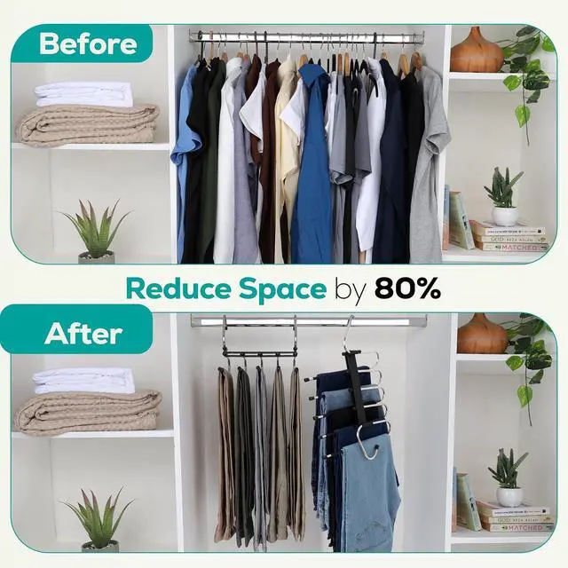 Alt view image 4 of 7 - Utopia Home Pants Hangers, Space Saving 2 Pack Black Foldable Hangers | Foldable Hangers with Clips for Pants, Jeans, Skirts, S-Type Stainless Steel Hook, Anti-Slip Hanger for Closet Organization