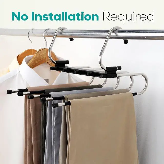 Alt view image 7 of 7 - Utopia Home Pants Hangers, Space Saving 2 Pack Black Foldable Hangers | Foldable Hangers with Clips for Pants, Jeans, Skirts, S-Type Stainless Steel Hook, Anti-Slip Hanger for Closet Organization