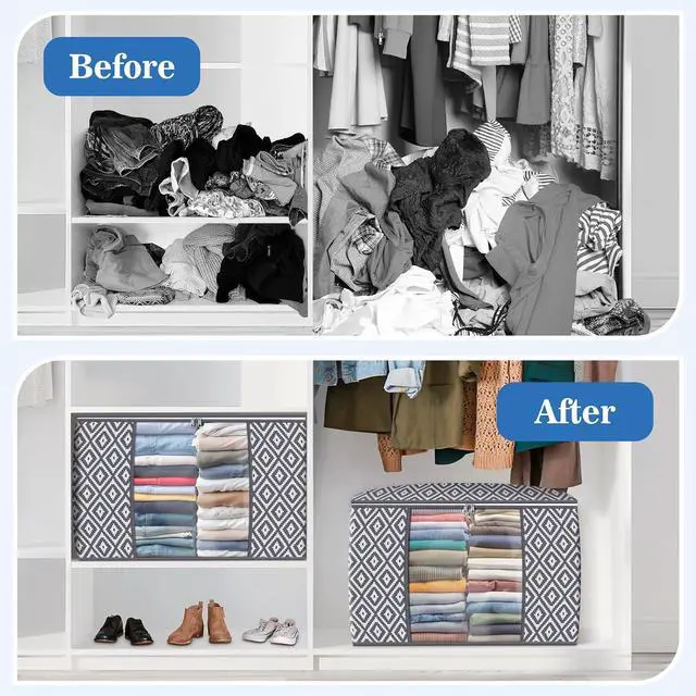 Alt view image 4 of 7 - 100L 3 Pack Storage Bags, Foldable Clothes Bins with Clear Window, Gray