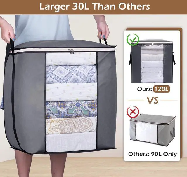 Alt view image 2 of 7 - SLEEPING LAMB 120L Extra Large Blanket Storage Bags Breathable Clothes Storage Containers for King Comforter Bedding Pillow Sheet, Reinforced Handles, Grey