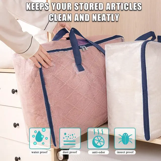 Alt view image 3 of 6 - Clear Storage Bags with Zipper, 75L Extra Large Capacity - Closet, Underbed Storage Organizer for Clothes, Bedding, Comforter, Toys, Pillow & Blanket (2)