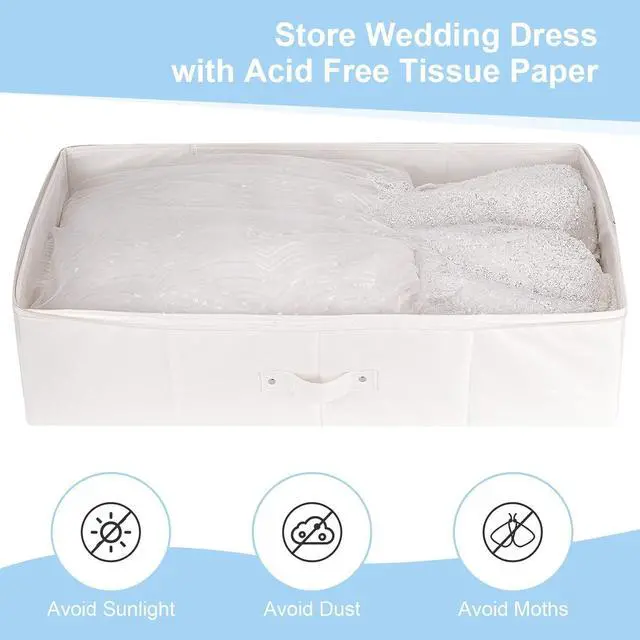 Alt view image 4 of 7 - Wedding Dress Storage Box Kit with 20 Sheets of Acid Free Tissue Paper,Dust-proof Shoe Bag,Dust-free White Gloves,Breathable Foldable Heirloom Wedding Gown Preservation Box - Bride Musthaves Beige