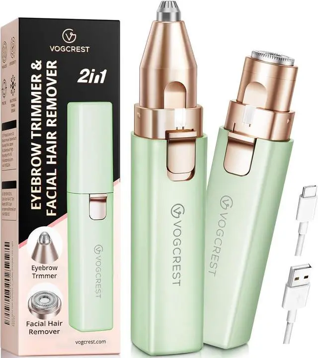 Main image of VOGCREST Hair Trimmer, 2 in 1 Facial Hair Remover & Eyebrow Trimmer for Women - Rechargeable, Portable, LED Light