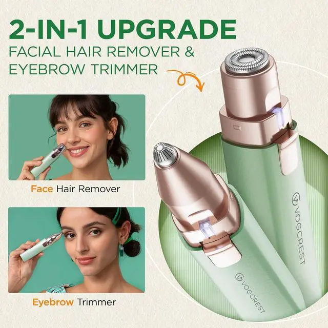 Alt view image 2 of 7 - VOGCREST Hair Trimmer, 2 in 1 Facial Hair Remover & Eyebrow Trimmer for Women - Rechargeable, Portable, LED Light