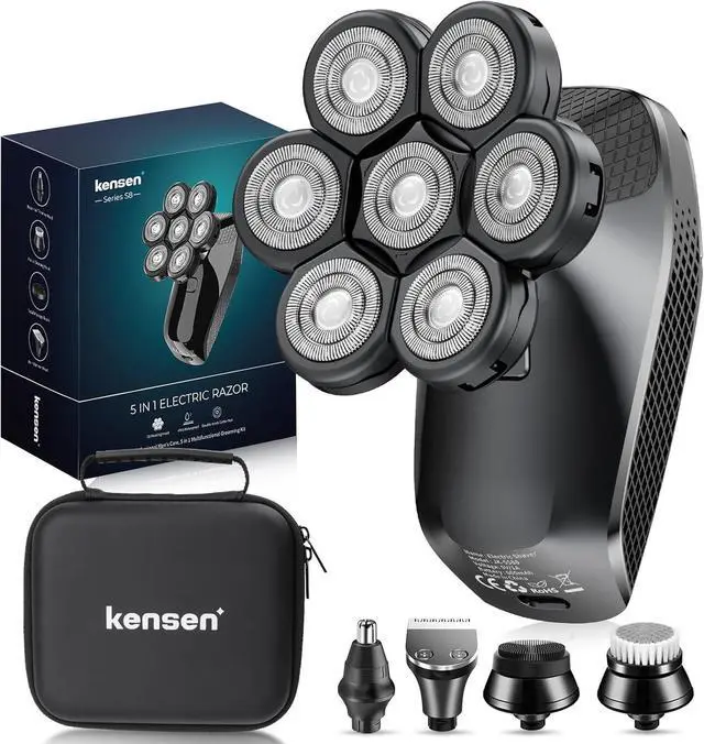 Main image of 7D Head Shavers for Bald Men - 5 in 1 kensen Electric Head Hair Shaver, Head Electric Razor with Nose Hair & Beard Trimmer Cordless Rechargeable IPX6 Waterproof Wet Dry LED Display Gifts Travel Case