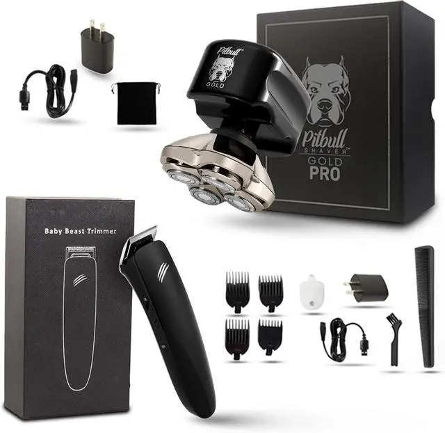 Main image of Skull Shaver Pitbull Gold PRO Head and Face Shaver: Ultimate Grooming Kit for Men, 5-in-1 Premium Bald Head Electric Head Shaver, Wet and Dry Easy