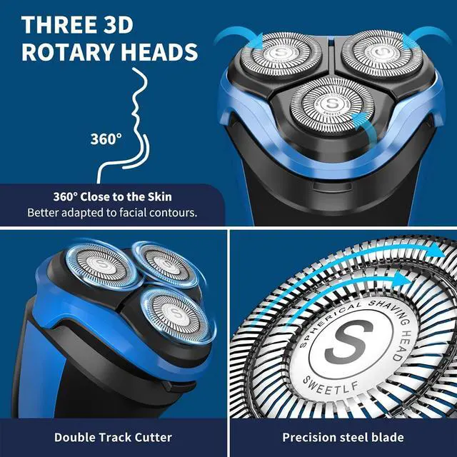 Alt view image 2 of 6 - SweetLF Electric Razor for Men, IPX7 Waterproof, Wet & Dry Shaving, Pop-up Trimmer, Type C Rechargeable, Corded & Cordless, Father's Day Gift