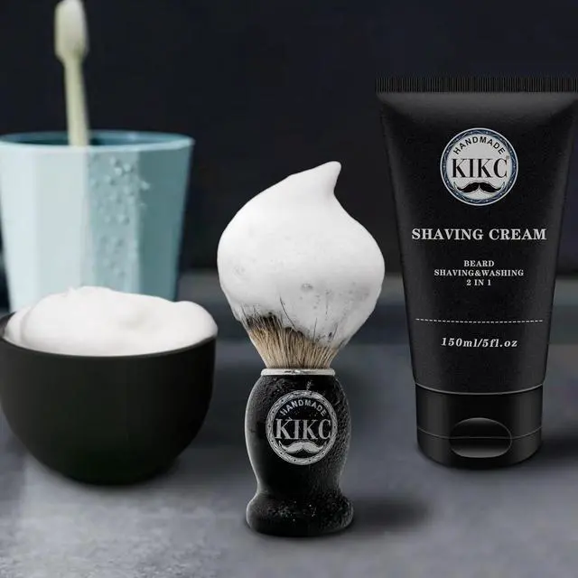 Alt view image 6 of 6 - 5 in 1 Shaving Kit for Wet Shave, Set Includes Hand Crafted Pure Badger Shave Brush, Stainless Steel Lathering Soap Bowl, Shave Brush Stand, Shaving Cream, Best Gift for Bearded Man, Deluxe Black