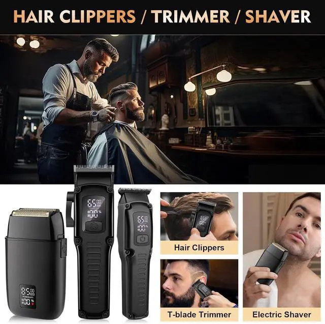 Alt view image 6 of 7 - Professional Hair Clipper for Men, 3 in 1 Hair Clipper Beard Trimmer and Electric Foil Shaver Set with LED Display, Cordless Grooming Kit for Home, Travel, Barber, Ideal Gift for Him