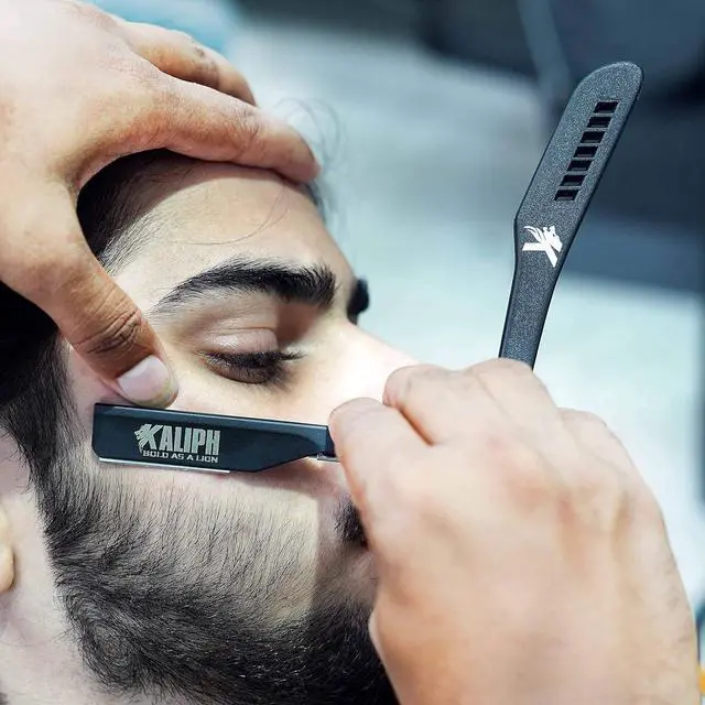 Alt view image 3 of 7 - Kaliph Professional Straight Razor For Men - Premium Pack of 2 Straight Edge Barber Razor With 100 Blades - Smooth Shaving Men's Manual Cut Throat Shaver Safety Kit (Black)