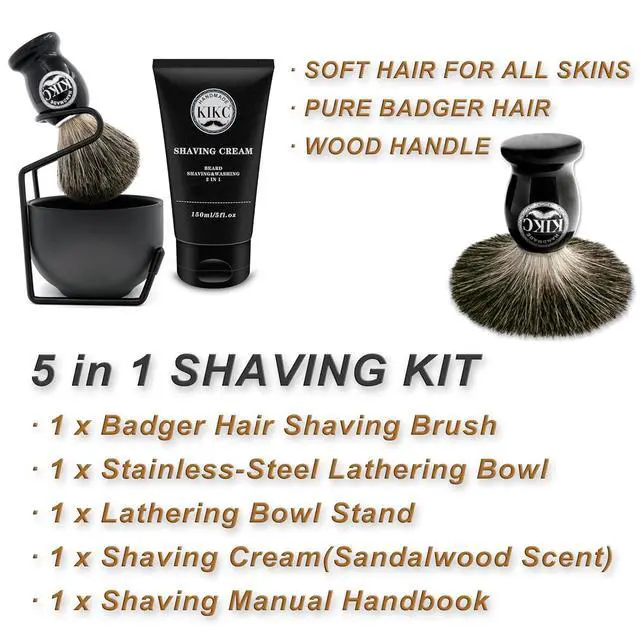 Alt view image 2 of 6 - 5 in 1 Shaving Kit for Wet Shave, Set Includes Hand Crafted Pure Badger Shave Brush, Stainless Steel Lathering Soap Bowl, Shave Brush Stand, Shaving Cream, Best Gift for Bearded Man, Deluxe Black