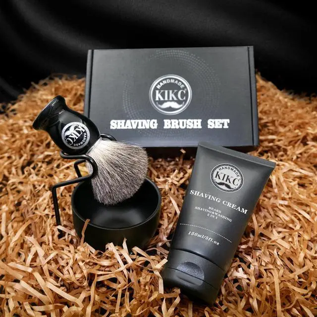 Alt view image 3 of 6 - 5 in 1 Shaving Kit for Wet Shave, Set Includes Hand Crafted Pure Badger Shave Brush, Stainless Steel Lathering Soap Bowl, Shave Brush Stand, Shaving Cream, Best Gift for Bearded Man, Deluxe Black