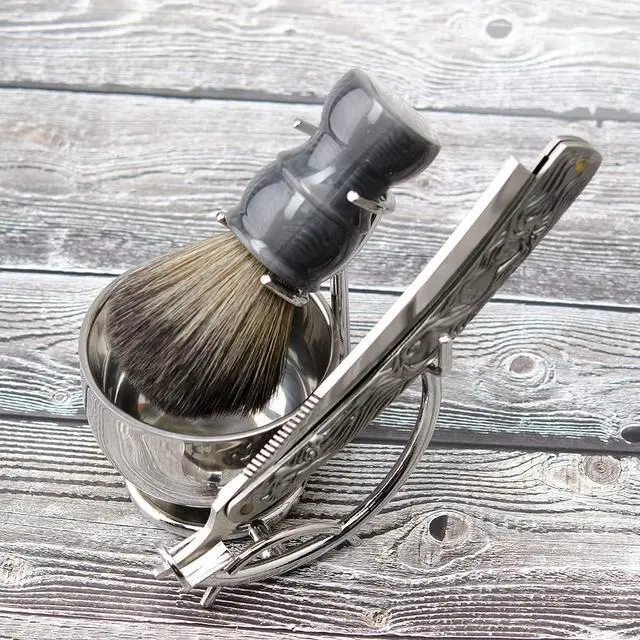 Alt view image 2 of 7 - Grandslam Shaving Straight Razor Kit, Steel Cutthroat Straight Razor With Leather Strop, Shave Brush, Stainless Steel Shaving Bowl and Stand, Gift for Men