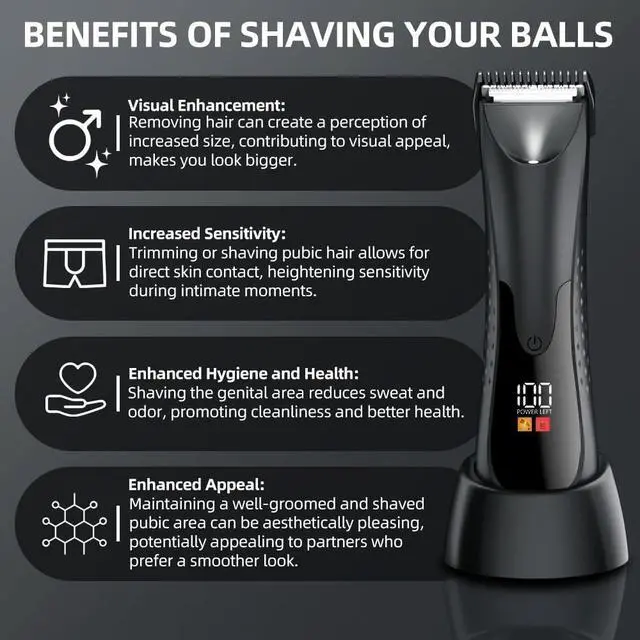 Alt view image 4 of 7 - Groin Hair Trimmer - Electric Manscape Trimmer for Men, Waterproof Ball Trimmer for Pubic/Body/Groin Grooming with Ceramic Blade, LED Light, Charging Base