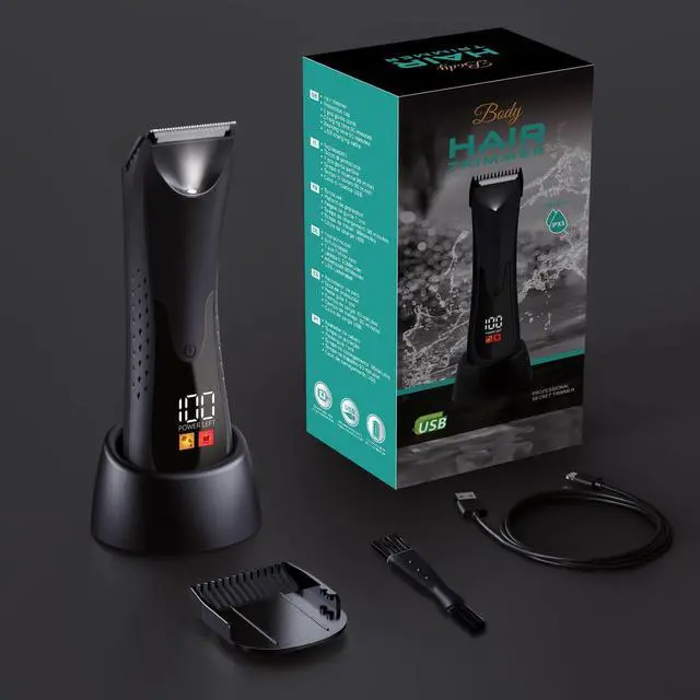 Alt view image 7 of 7 - Groin Hair Trimmer - Electric Manscape Trimmer for Men, Waterproof Ball Trimmer for Pubic/Body/Groin Grooming with Ceramic Blade, LED Light, Charging Base