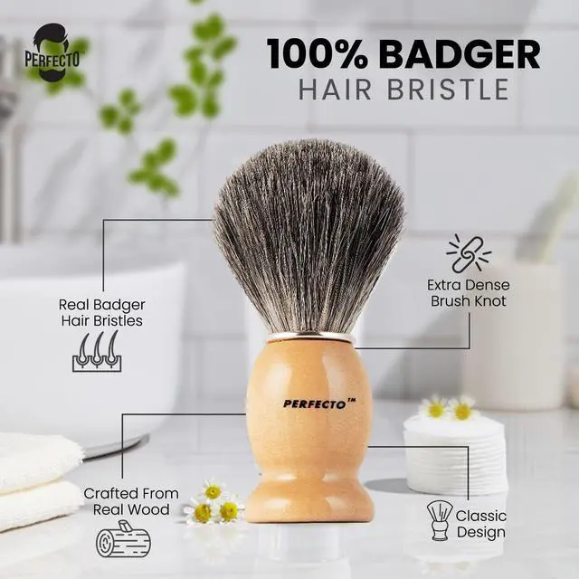 Alt view image 2 of 6 - Perfecto 100% Original Pure Badger Shaving Brush, Engineered for The Best Fathers Day Gift. All Methods, Safety Razor, Double Edge Razor, Straight Razor, Shaving Razor, Gift for Dad Badger Brush.