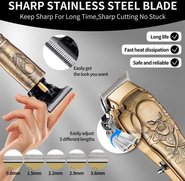 Alt view image 2 of 7 - Roziapro Hair Clipper for Men Zero Gapped Nose Hair Trimmer Set Professional Barber Clippers for Haircut Cordless Beard Trimmer, Rechargeable Clippers Set for Hair Cutting (Gold)