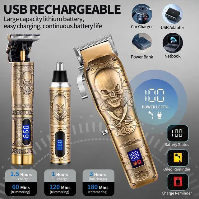 Alt view image 4 of 7 - Roziapro Hair Clipper for Men Zero Gapped Nose Hair Trimmer Set Professional Barber Clippers for Haircut Cordless Beard Trimmer, Rechargeable Clippers Set for Hair Cutting (Gold)