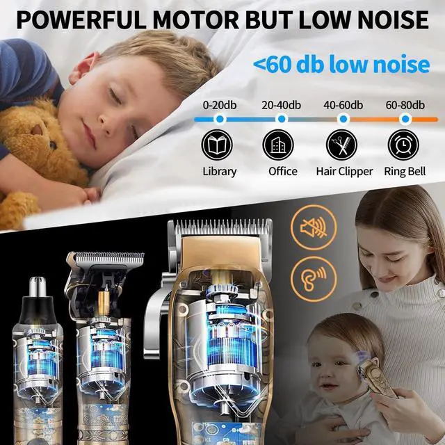 Alt view image 6 of 7 - Roziapro Hair Clipper for Men Zero Gapped Nose Hair Trimmer Set Professional Barber Clippers for Haircut Cordless Beard Trimmer, Rechargeable Clippers Set for Hair Cutting (Gold)