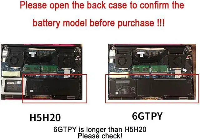 Alt view image 4 of 5 - 97Wh 6GTPY Laptop Battery Replacement for Dell XPS 15 9550 9560 9570 7590 Precision 5510 5520 5530 M5510 M5520 Inspiron 15 7500 7501 7590 7591 Vostro 7500 7590 5XJ28 GPM03 5D91C 5041C 11.4V